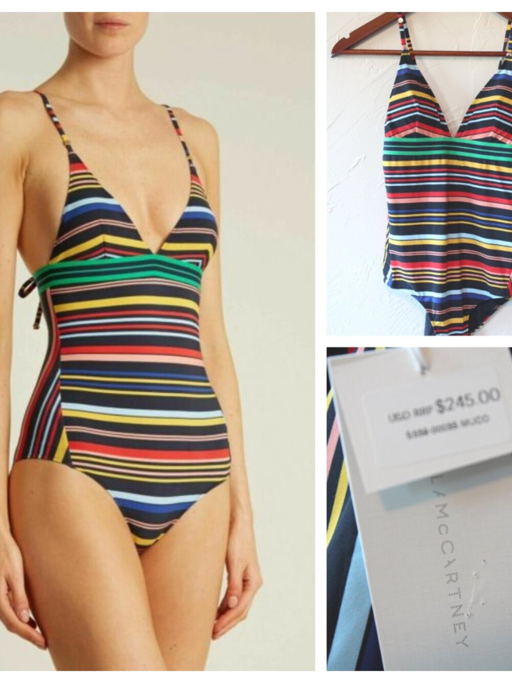 Stella McCartney One Piece Swimsuit Multi Color Stripe Black Small NWT